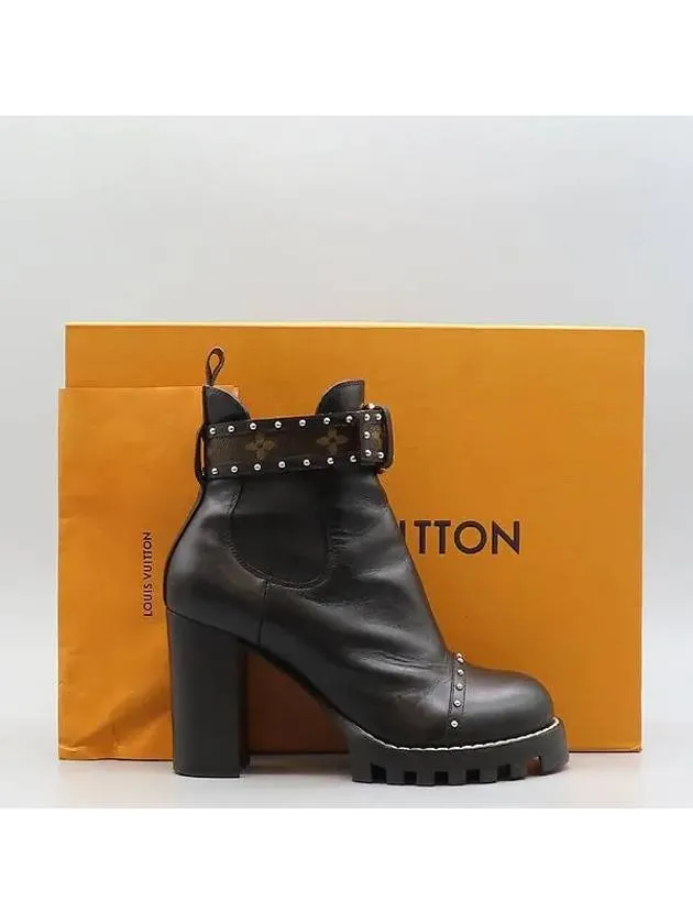 1A4G5X Black Leather Monogram Stud Shoes Heel Boots