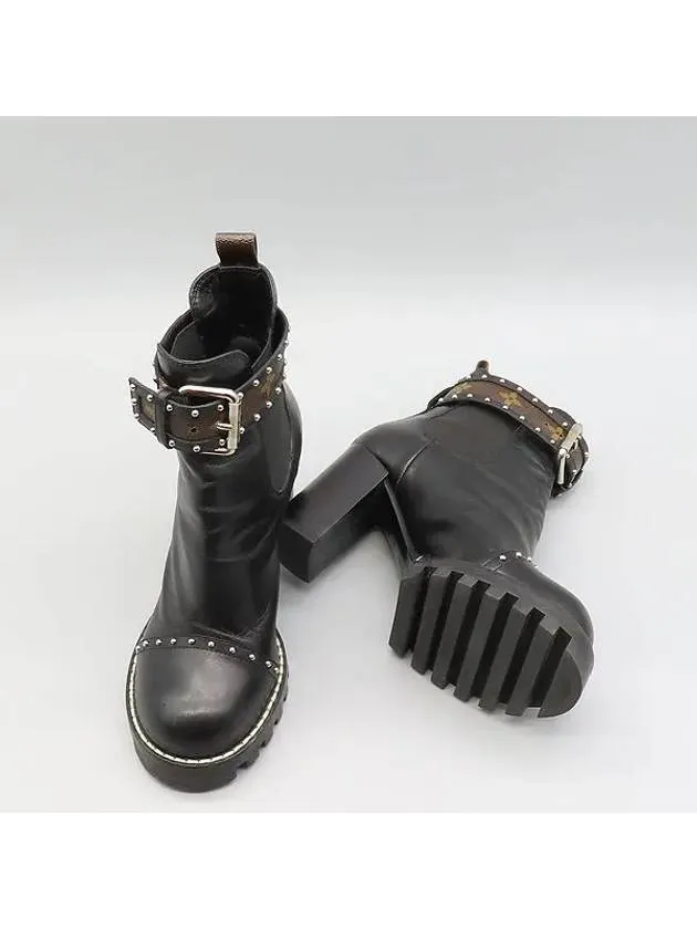 1A4G5X Black Leather Monogram Stud Shoes Heel Boots