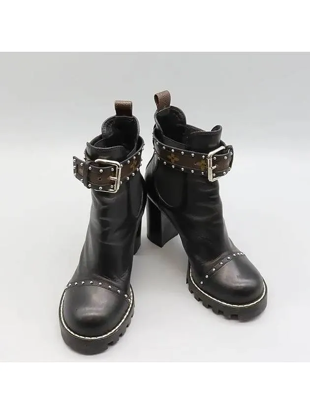 1A4G5X Black Leather Monogram Stud Shoes Heel Boots