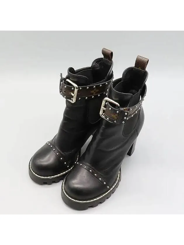 1A4G5X Black Leather Monogram Stud Shoes Heel Boots