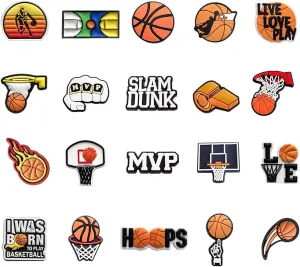 20 Pcs Basketball Shoe Charms Sports Shoes Charms for Adults Kawaii Cartoon Basketball Cute Accessories Pins Shoe Decoration