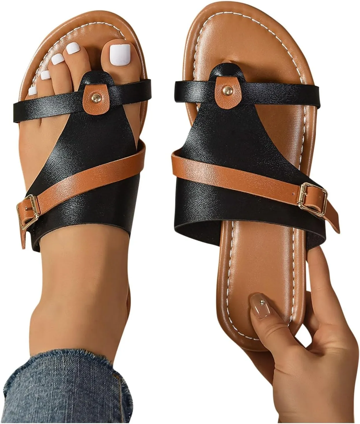 2025 Summer Trendy Thong Sandals Women, Women's Stylish Flip Flops Comfort Soft Cushion Slip On Slides Strappy Flats