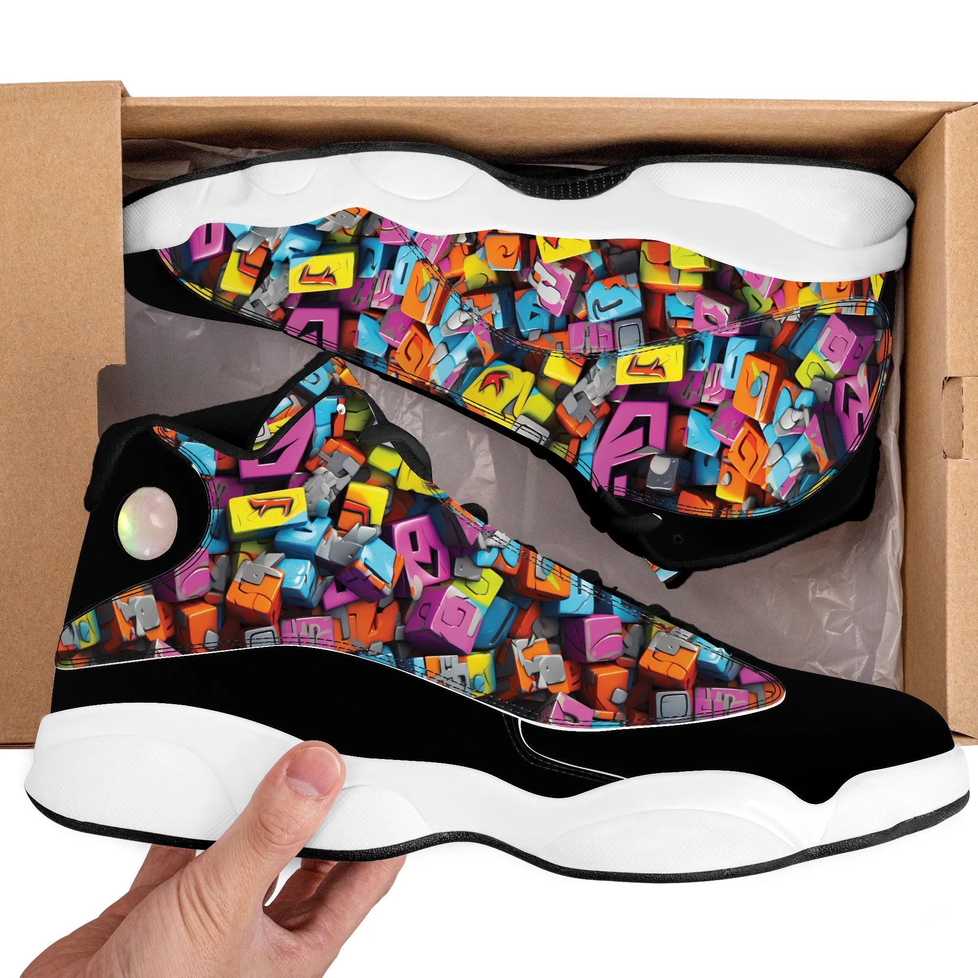 3D Graffiti Blocks in Bold Colors High-Performance Basketball Shoes