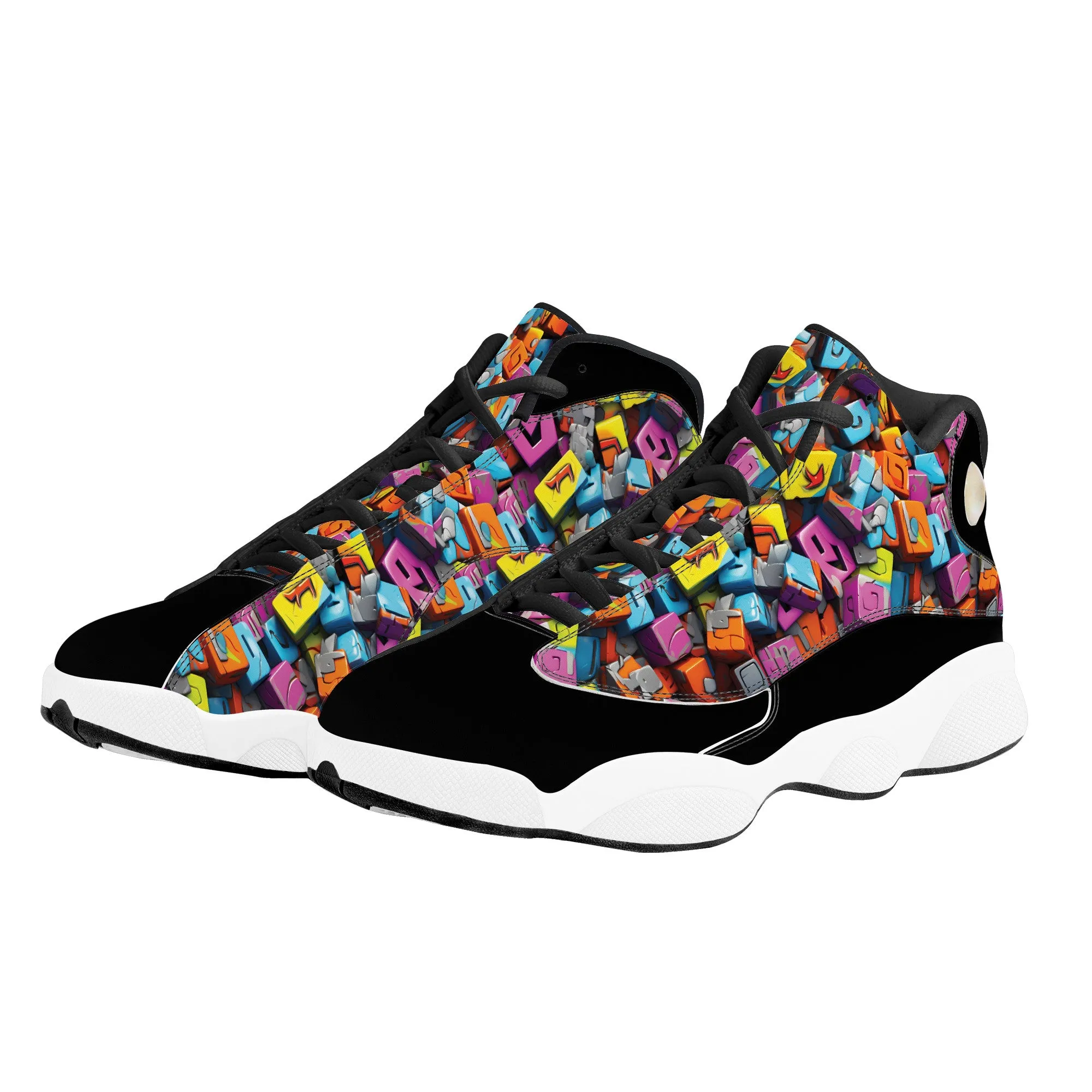 3D Graffiti Blocks in Bold Colors High-Performance Basketball Shoes
