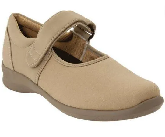 Aetrex Women's E394 Taupe Mary Jane Medium Strap On Flat Shoe
