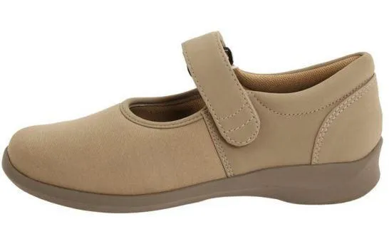 Aetrex Women's E394 Taupe Mary Jane Medium Strap On Flat Shoe