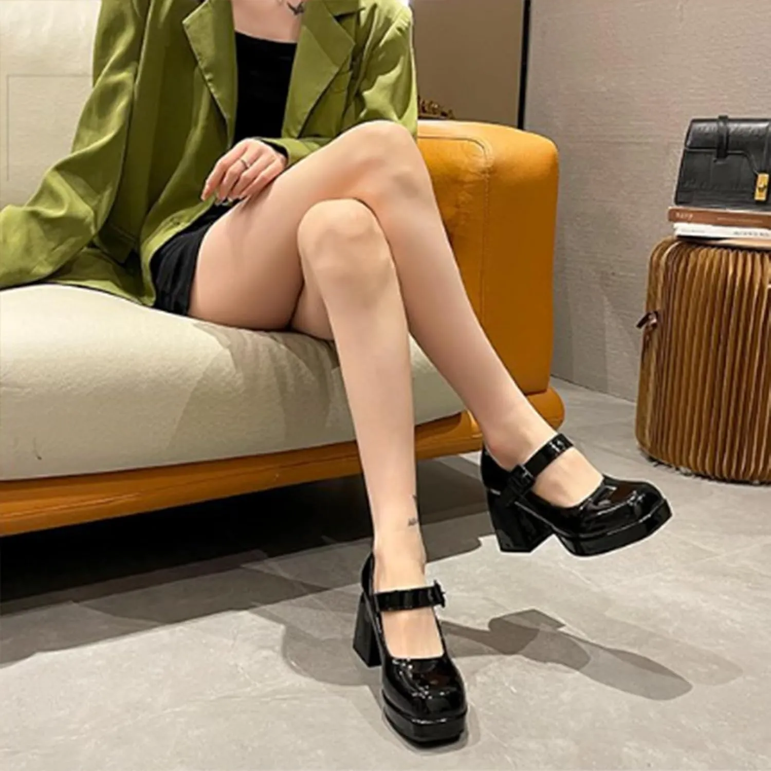 Aflngle Women's Platform Chunky Block Heels Mary Jane Pumps Square Closed Toe Low Heels Ankle Strap Buckle Lolita Shoes Elegant Comfortable Wedding Party Evening Prom Dress Shoes