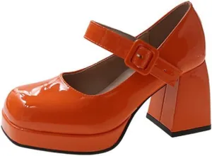 Aflngle Women's Platform Chunky Block Heels Mary Jane Pumps Square Closed Toe Low Heels Ankle Strap Buckle Lolita Shoes Elegant Comfortable Wedding Party Evening Prom Dress Shoes