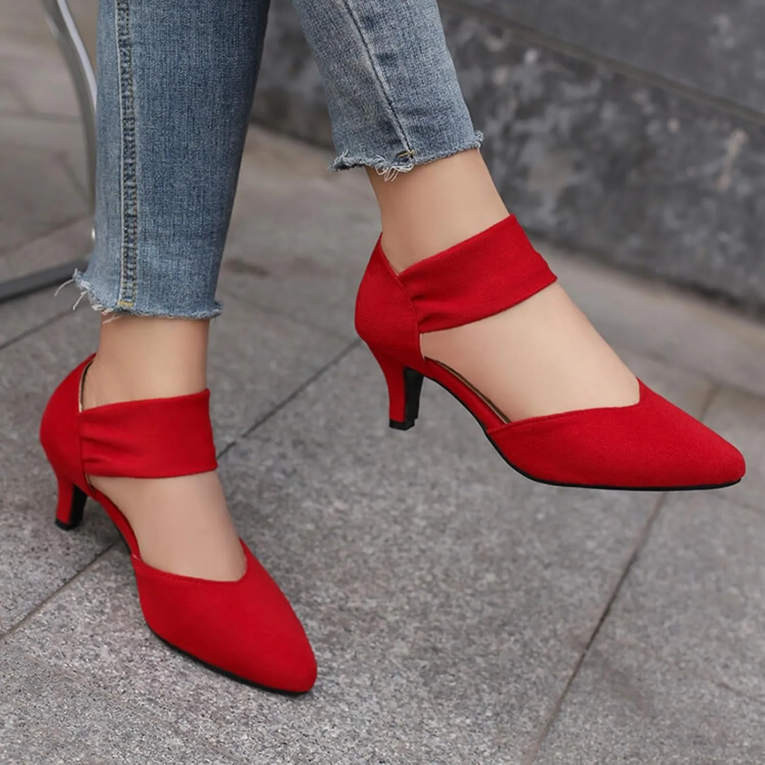 Aflngle Women's Pointed Closed Toe Kitten Low Heel Mary Jane Dress Shoes Comfortable Slip On Ankle Strap Hollow Sandals Elegant Party Wedding Bridal Pumps