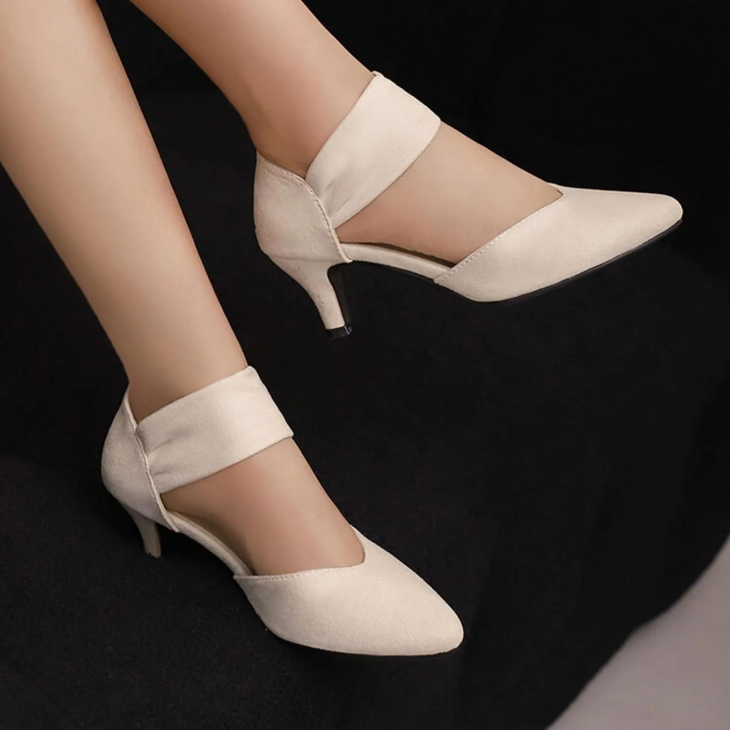 Aflngle Women's Pointed Closed Toe Kitten Low Heel Mary Jane Dress Shoes Comfortable Slip On Ankle Strap Hollow Sandals Elegant Party Wedding Bridal Pumps