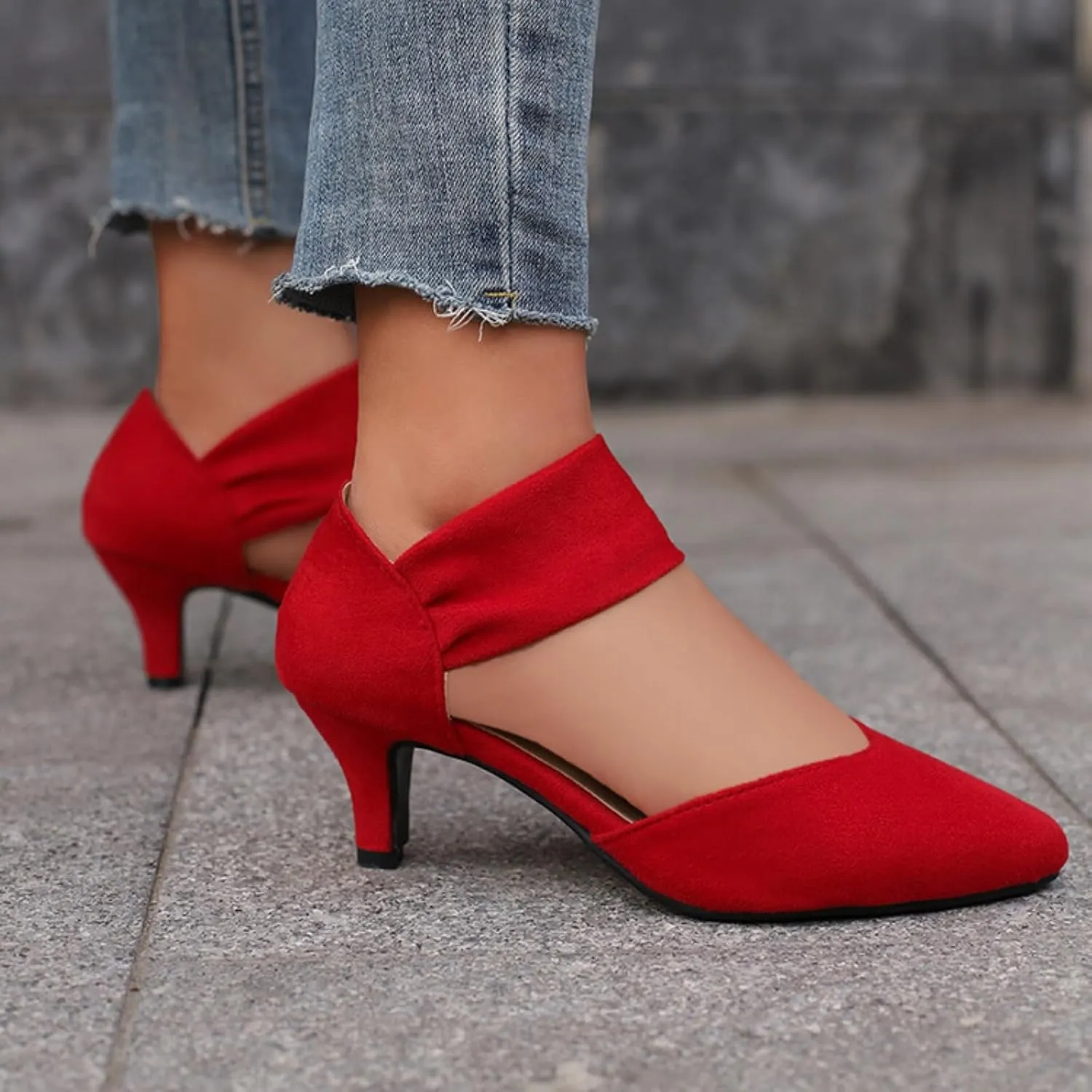Aflngle Women's Pointed Closed Toe Kitten Low Heel Mary Jane Dress Shoes Comfortable Slip On Ankle Strap Hollow Sandals Elegant Party Wedding Bridal Pumps