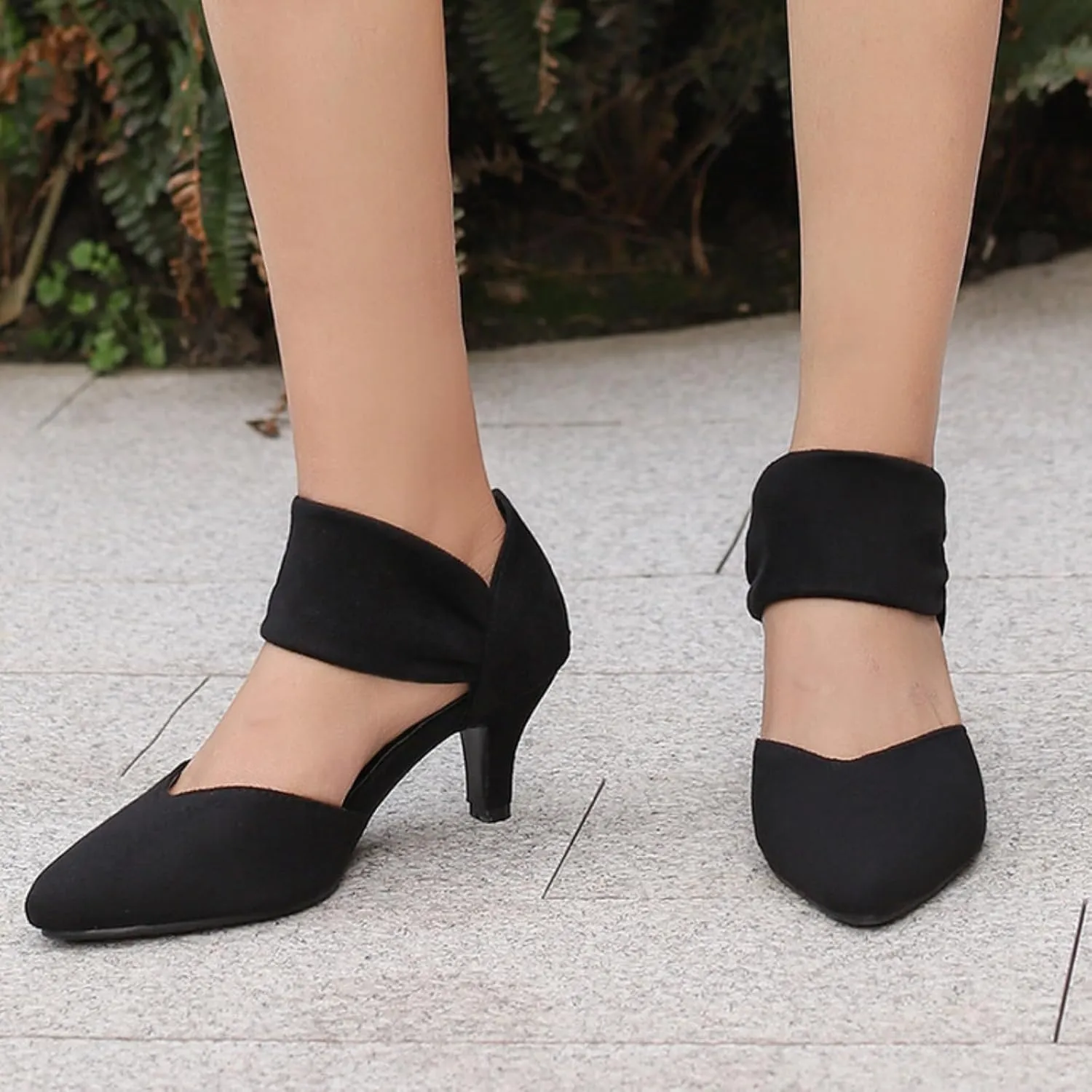 Aflngle Women's Pointed Closed Toe Kitten Low Heel Mary Jane Dress Shoes Comfortable Slip On Ankle Strap Hollow Sandals Elegant Party Wedding Bridal Pumps