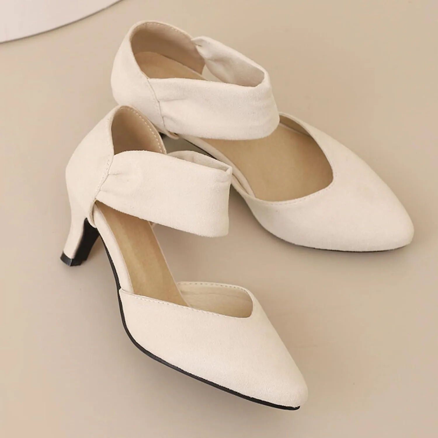 Aflngle Women's Pointed Closed Toe Kitten Low Heel Mary Jane Dress Shoes Comfortable Slip On Ankle Strap Hollow Sandals Elegant Party Wedding Bridal Pumps