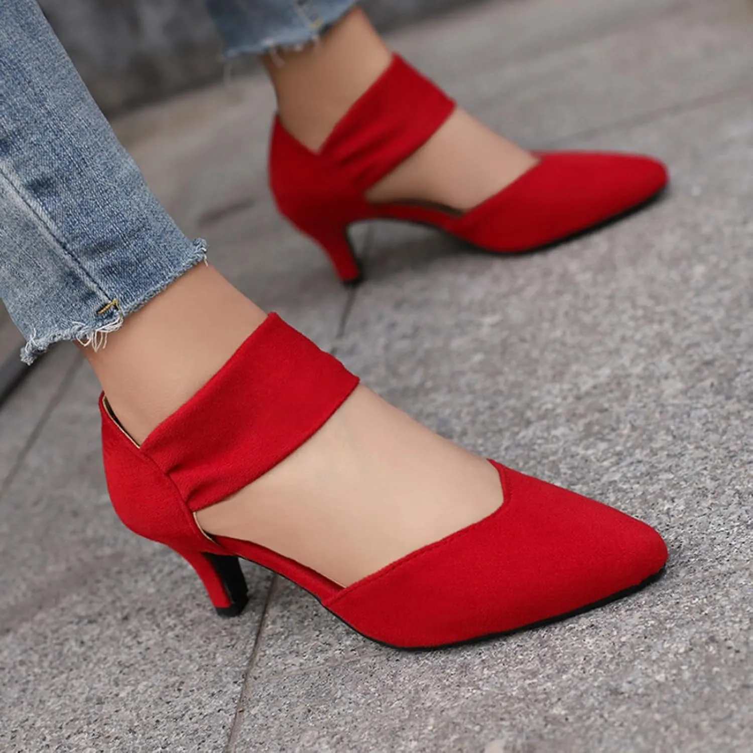Aflngle Women's Pointed Closed Toe Kitten Low Heel Mary Jane Dress Shoes Comfortable Slip On Ankle Strap Hollow Sandals Elegant Party Wedding Bridal Pumps
