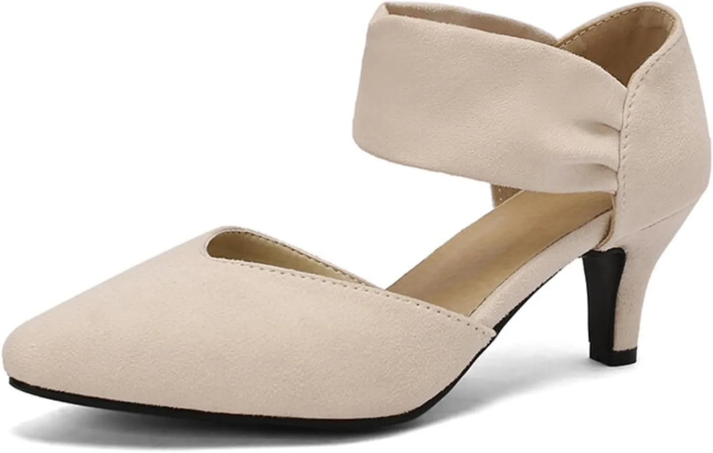 Aflngle Women's Pointed Closed Toe Kitten Low Heel Mary Jane Dress Shoes Comfortable Slip On Ankle Strap Hollow Sandals Elegant Party Wedding Bridal Pumps