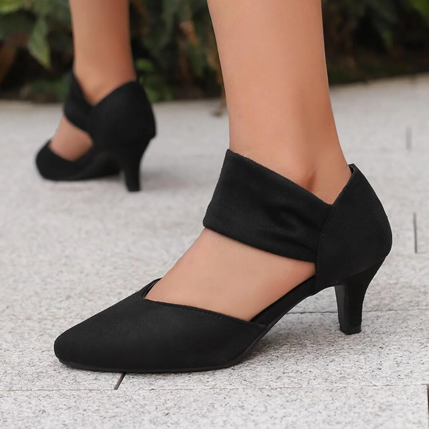 Aflngle Women's Pointed Closed Toe Kitten Low Heel Mary Jane Dress Shoes Comfortable Slip On Ankle Strap Hollow Sandals Elegant Party Wedding Bridal Pumps
