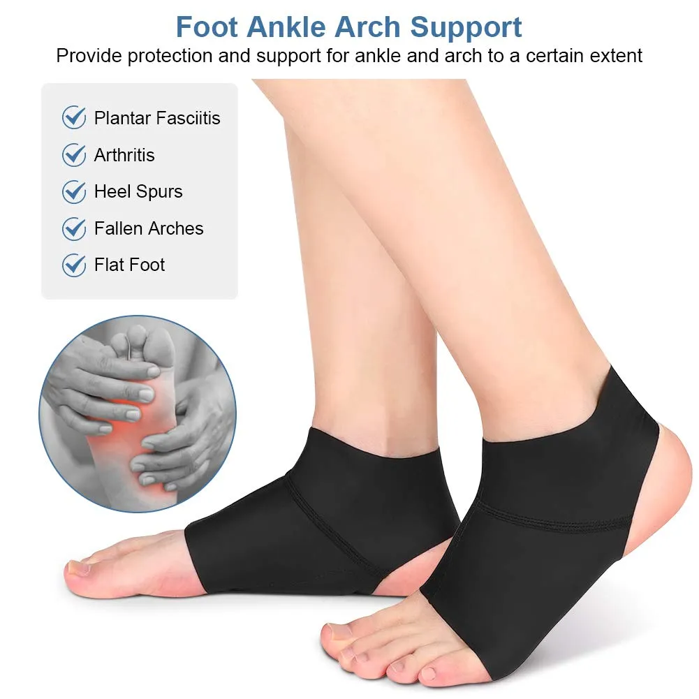 Arch Support Brace, Ankle Sleeve with Arch Support Ankle Protector Wrap with Gel Pads for Plantar Fasciitis, Heel Spurs, Feet Pain, Flat Arches Pain Relief, Fits Men and Women(1 Pair)