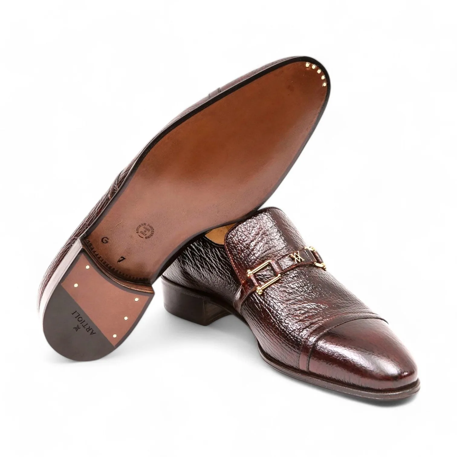 Artioli Flavio Men's Shoes Shark-Skin Leather Horsebit Loafers (ART1012)