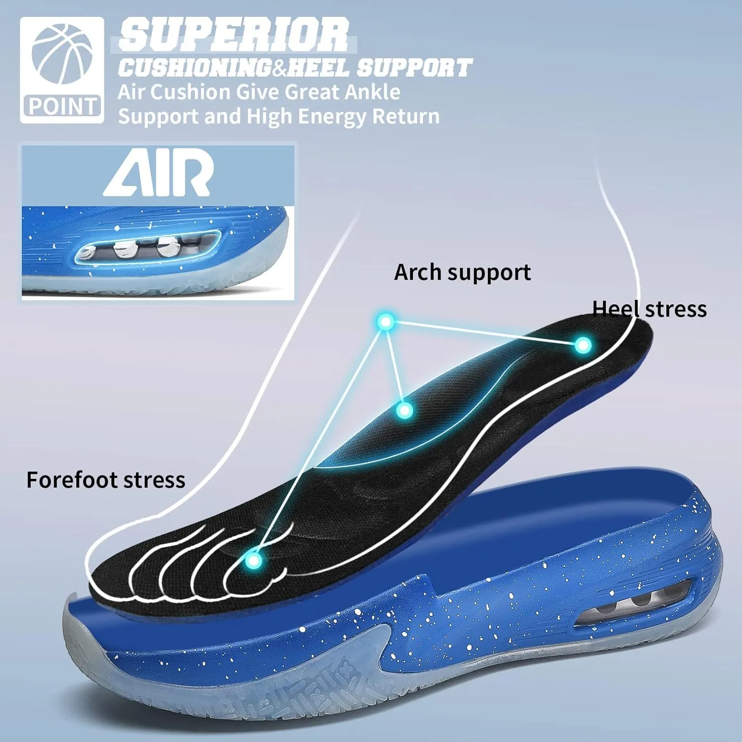 ASHION Men Basketball Shoes Arch Support Mens Sneakers Anti Slip Breathable Comfortable High Top Sports Running Walking Tennis Shoes