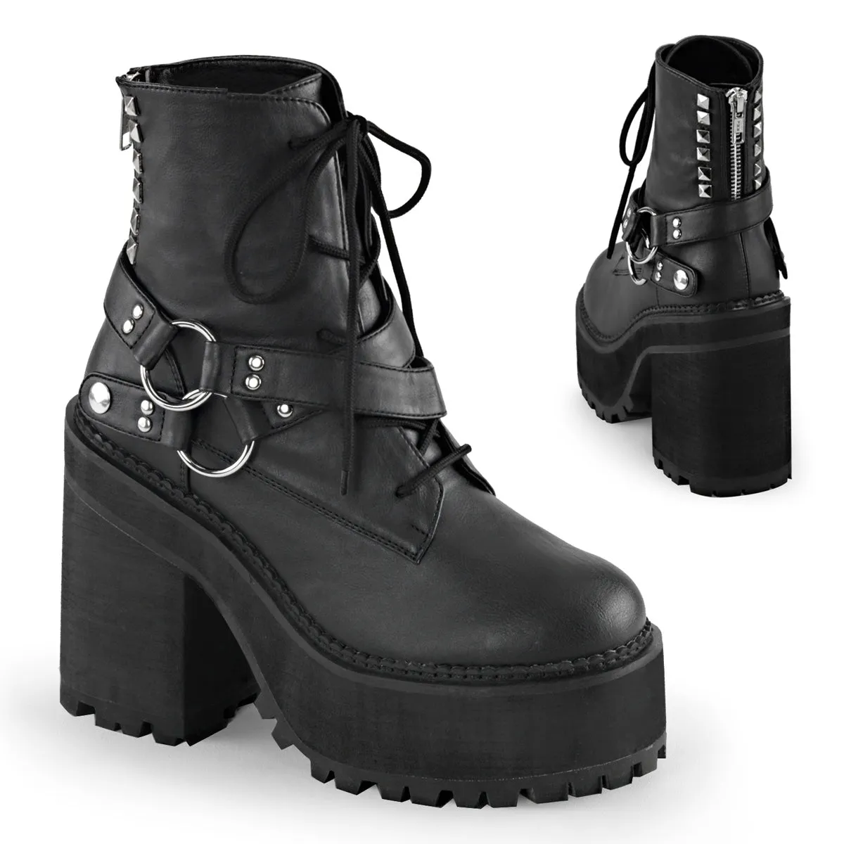 ASSAULT-101 Alternative Footwear Demoniacult Women's Ankle Boots Black Vegan Leather