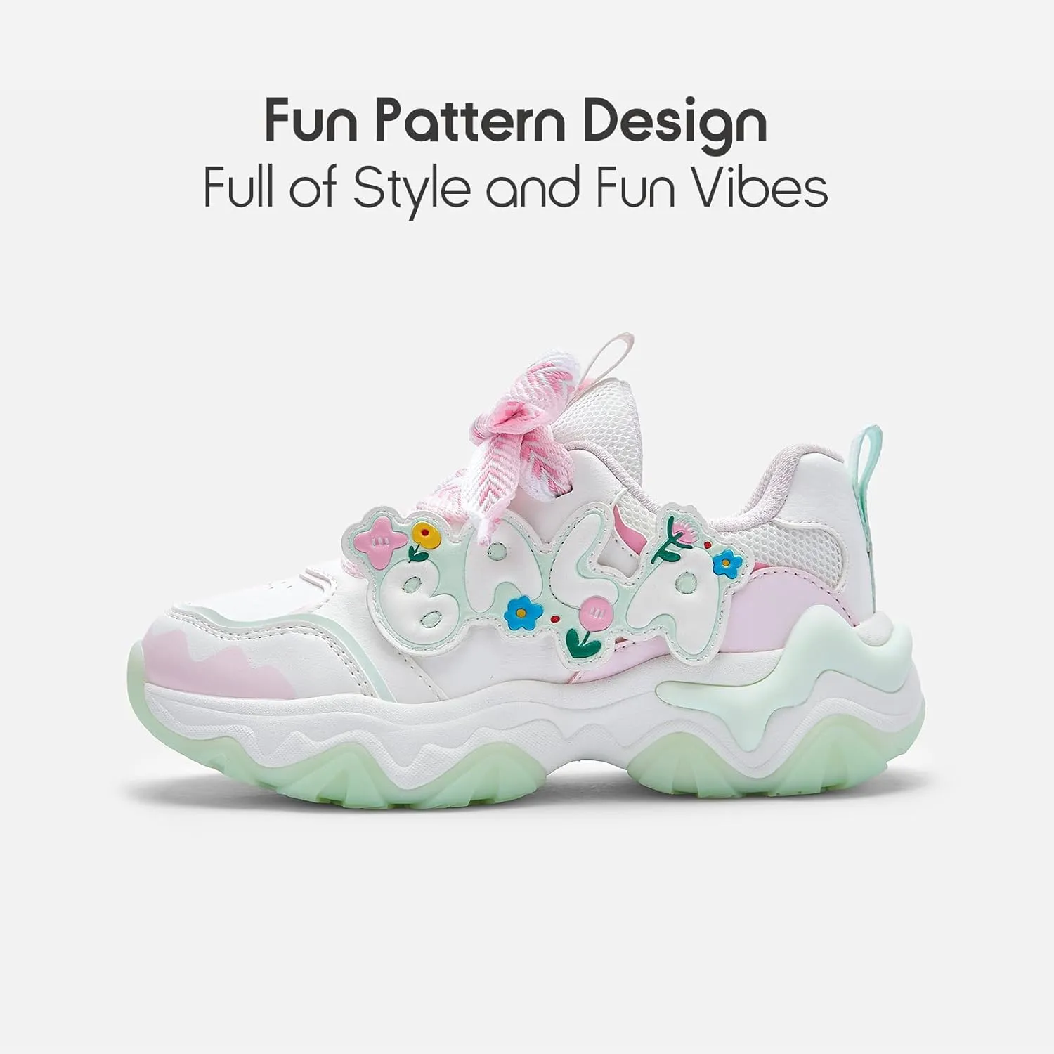 Balabala Girls Sneakers Kids Fashion Pop Shoes Breathable Sweet Cute Walking Shoes Puffy Soles Hook and Loop