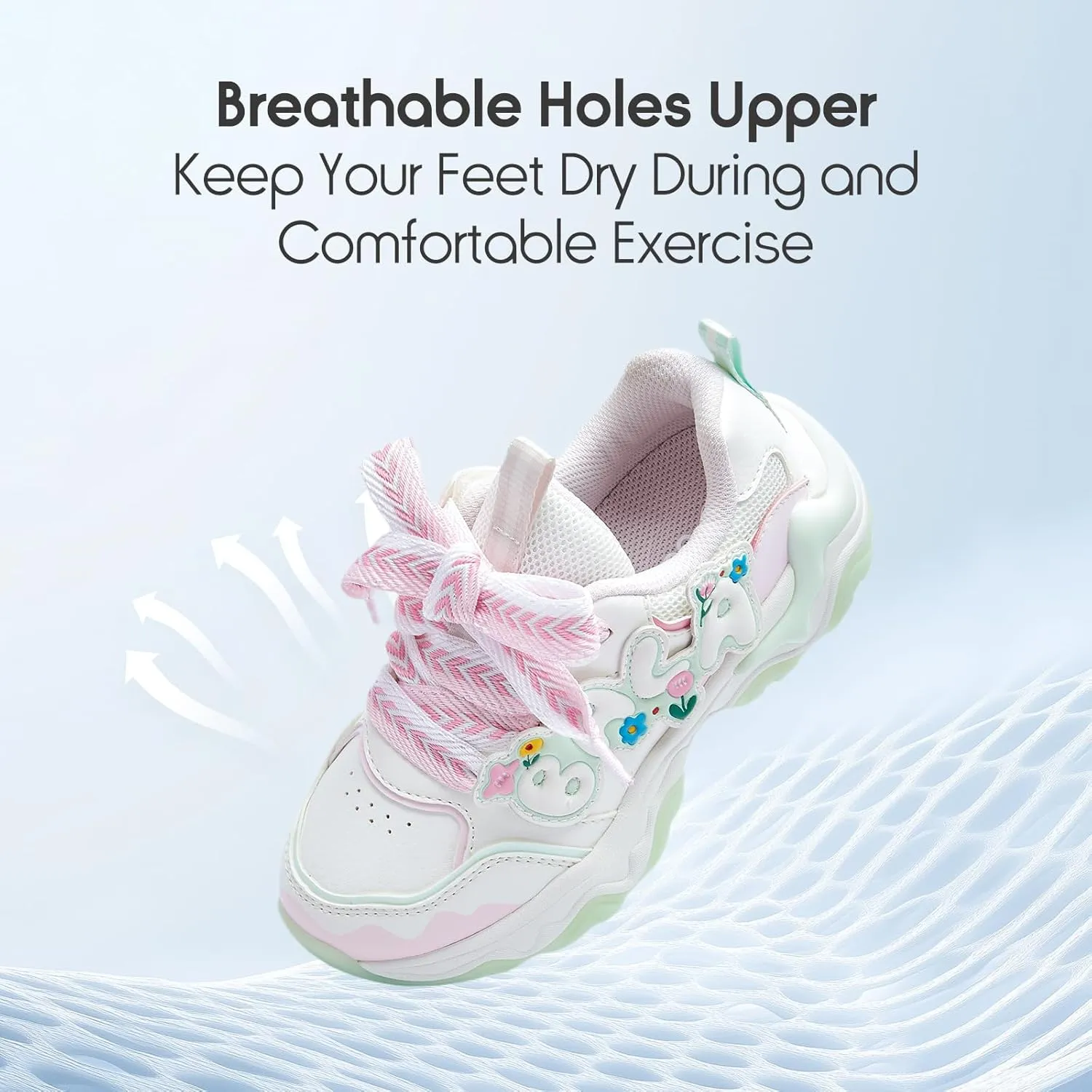 Balabala Girls Sneakers Kids Fashion Pop Shoes Breathable Sweet Cute Walking Shoes Puffy Soles Hook and Loop