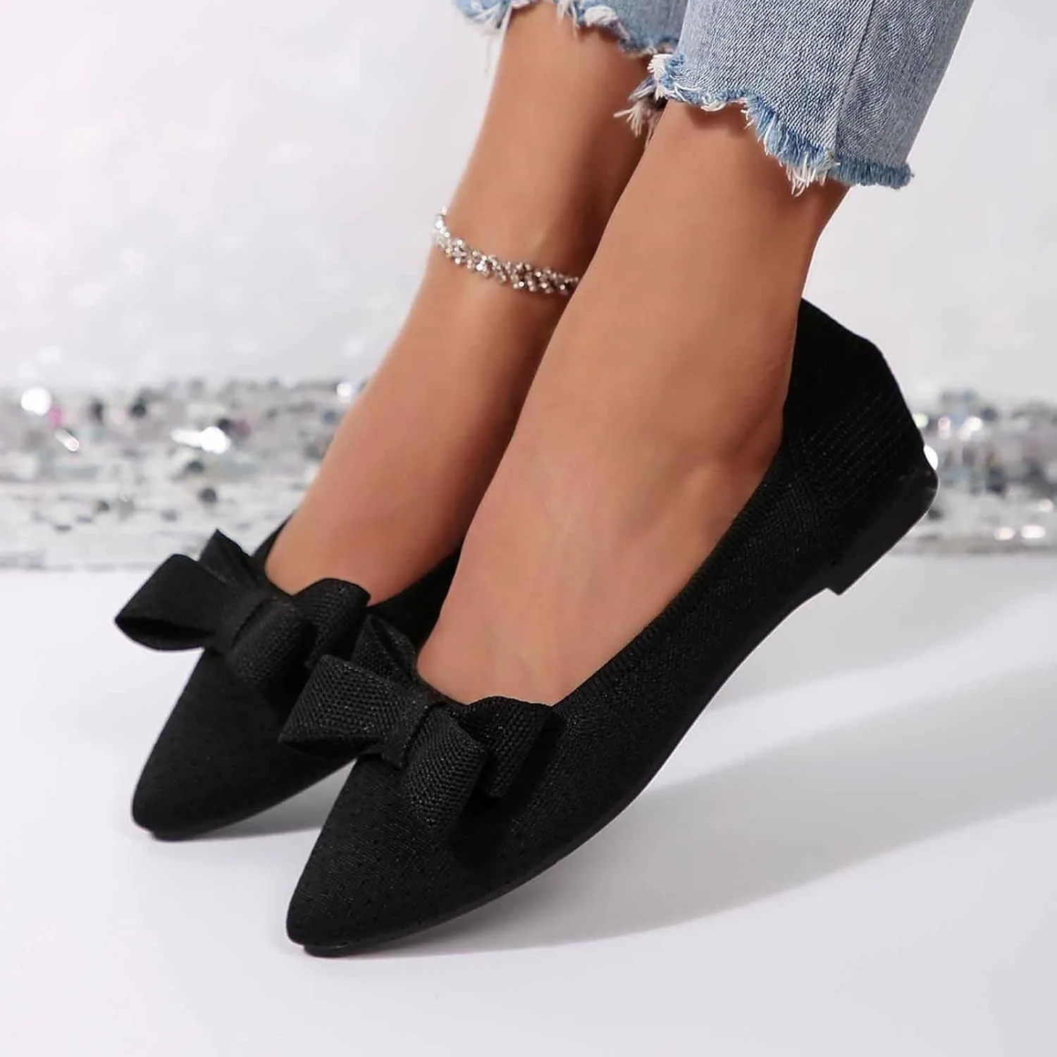 Ballet Flats Shoes for Women Mary Jane Flats Bowknot Dressy Comfortable Pointed Toe Slip On Ballerina Flat Shoes Comfortable and Elegant