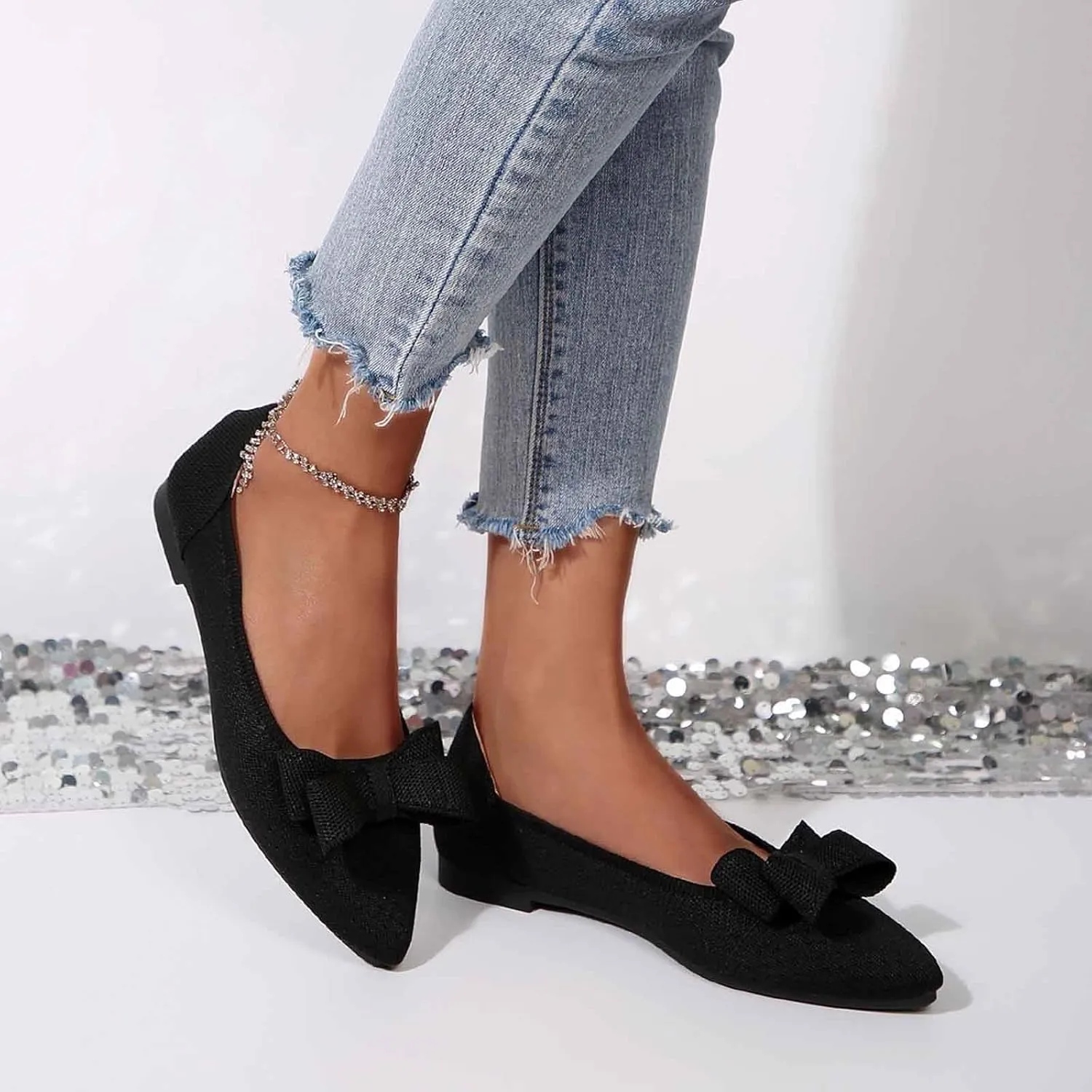 Ballet Flats Shoes for Women Mary Jane Flats Bowknot Dressy Comfortable Pointed Toe Slip On Ballerina Flat Shoes Comfortable and Elegant