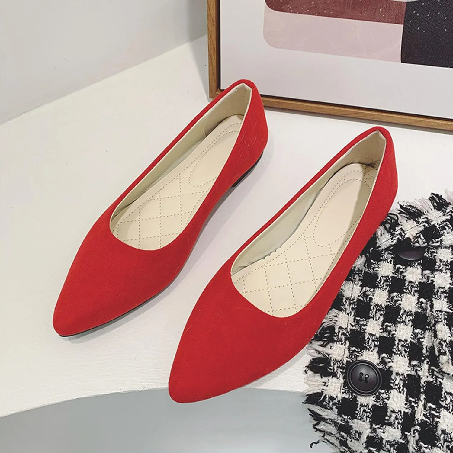 Ballet Flats Shoes for Women Summer Dressy Comfortable Slip on Flat Pointed Toe Shoes for Women Mary Jane Shoe Womens Flats