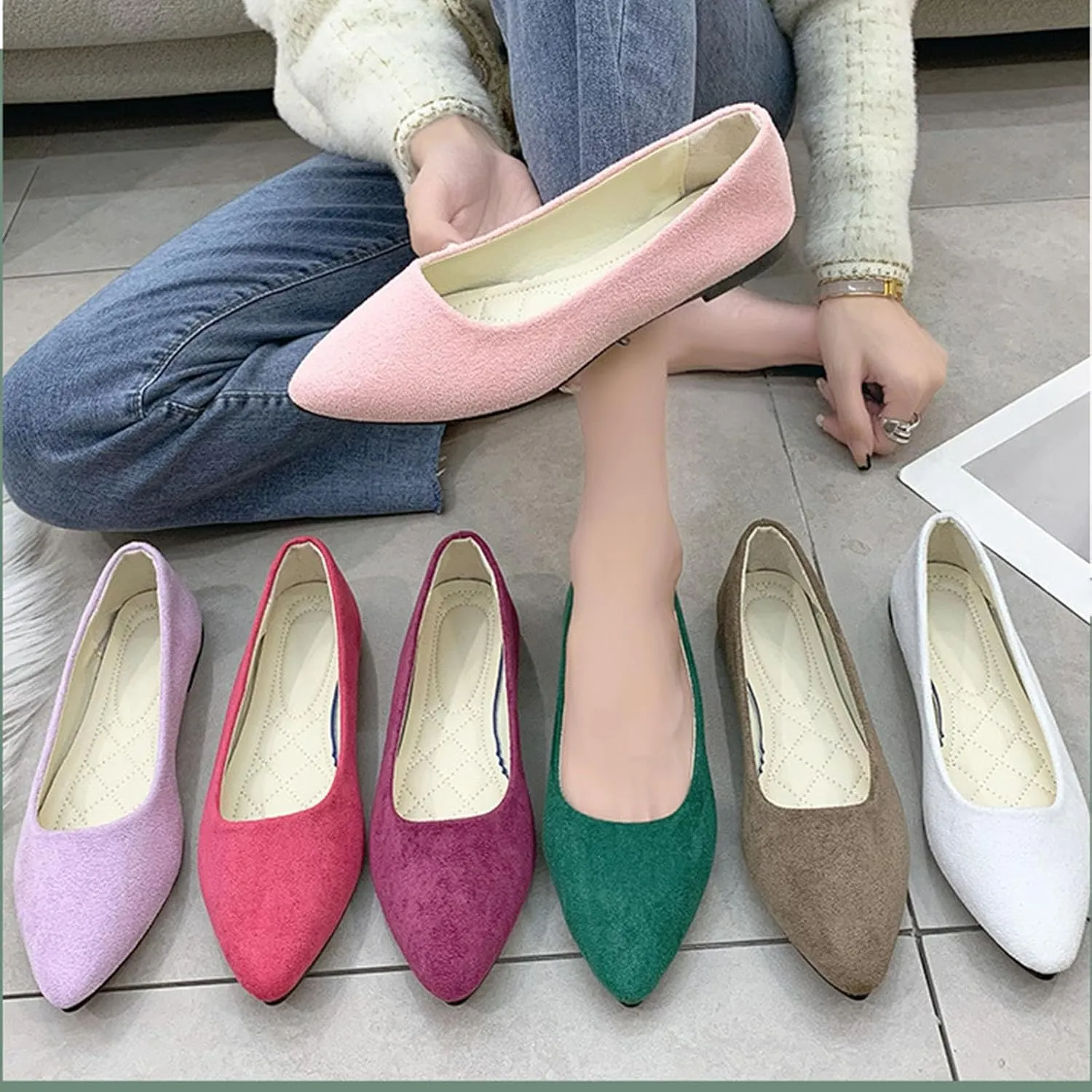 Ballet Flats Shoes for Women Summer Dressy Comfortable Slip on Flat Pointed Toe Shoes for Women Mary Jane Shoe Womens Flats