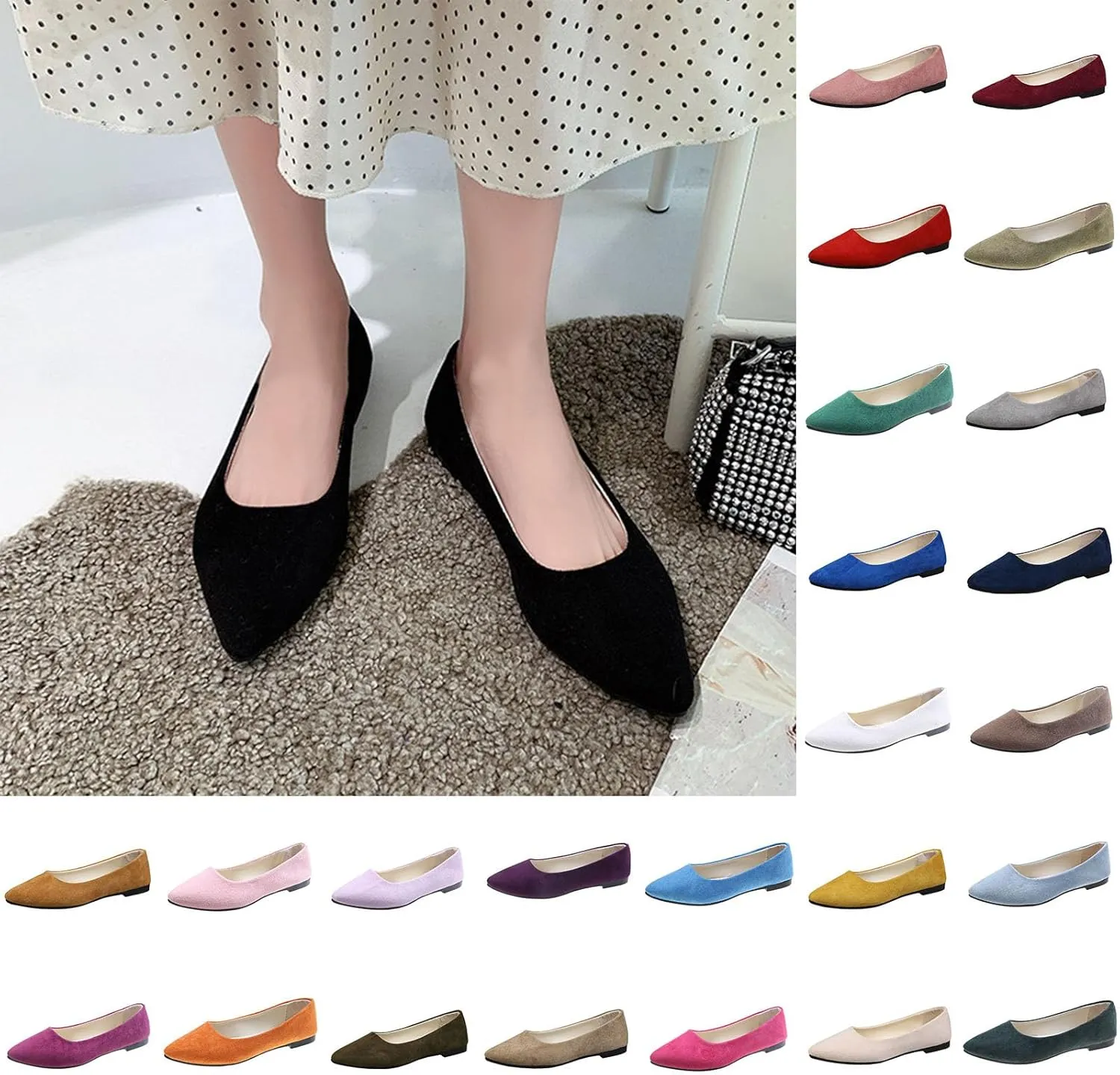 Ballet Flats Shoes for Women Summer Dressy Comfortable Slip on Flat Pointed Toe Shoes for Women Mary Jane Shoe Womens Flats