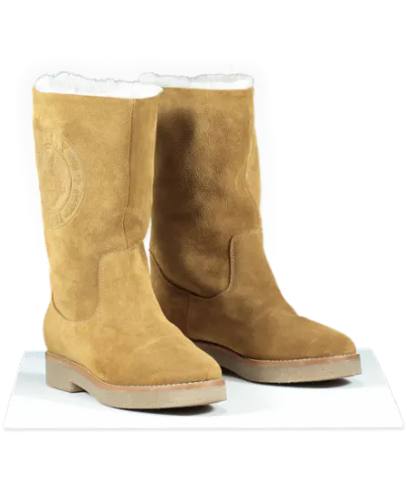 Bally Brown Tan Suede Shearling Logo Boots UK 3 / 3.5 👠