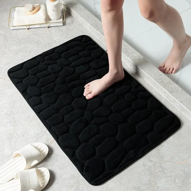 Bath Mat Cobblestone Memory Foam Coral Velvet Non-Slip Shower Floor Rug