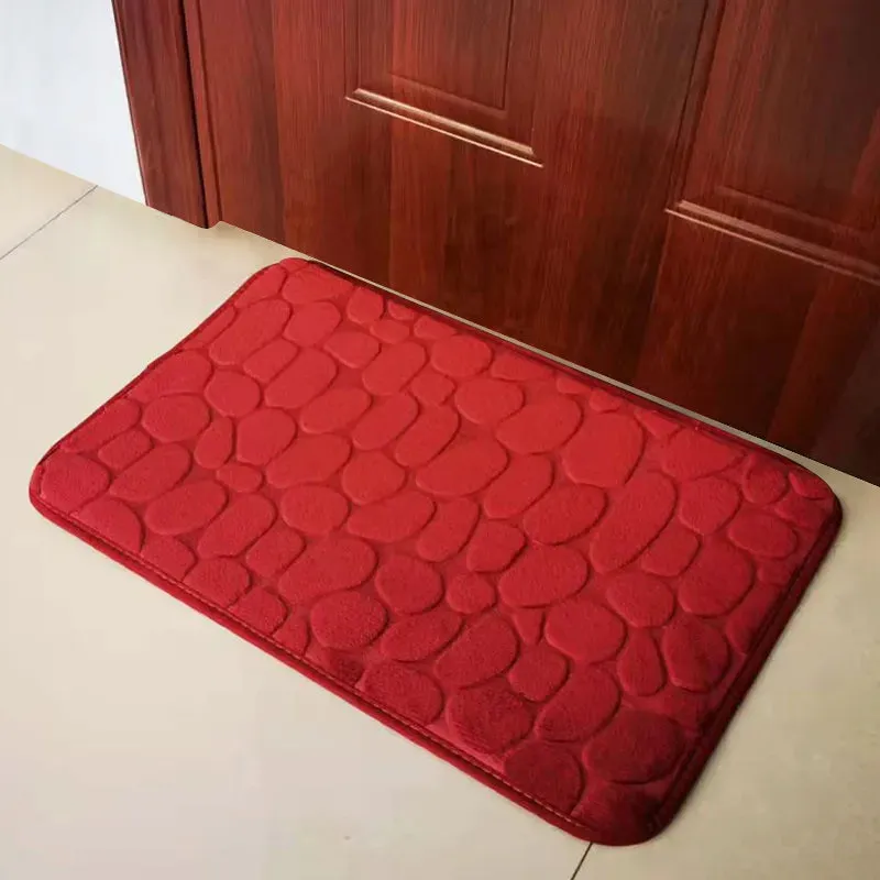 Bath Mat Cobblestone Memory Foam Coral Velvet Non-Slip Shower Floor Rug