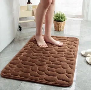Bath Mat Cobblestone Memory Foam Coral Velvet Non-Slip Shower Floor Rug