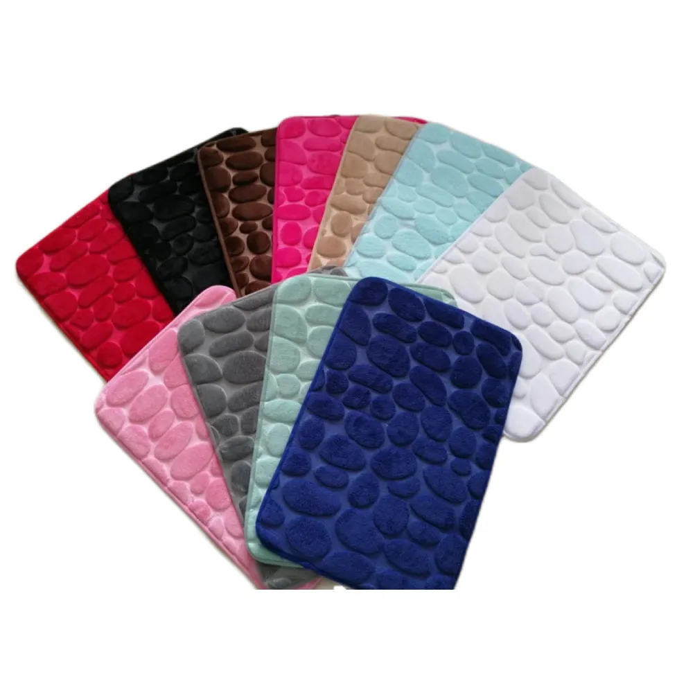 Bath Mat Cobblestone Memory Foam Coral Velvet Non-Slip Shower Floor Rug