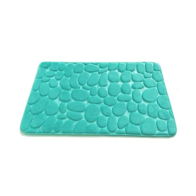 Bath Mat Cobblestone Memory Foam Coral Velvet Non-Slip Shower Floor Rug