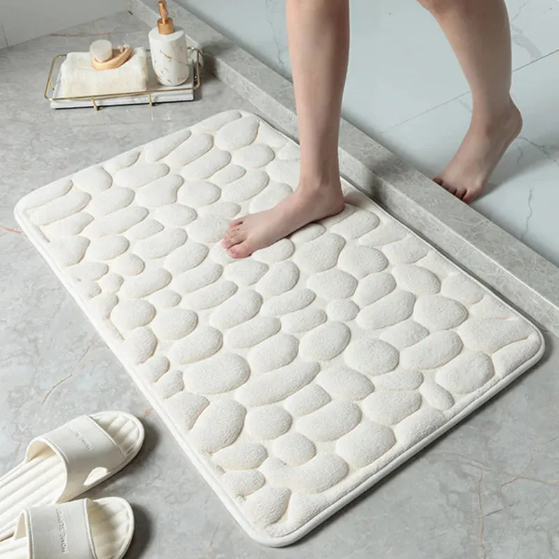 Bath Mat Cobblestone Memory Foam Coral Velvet Non-Slip Shower Floor Rug