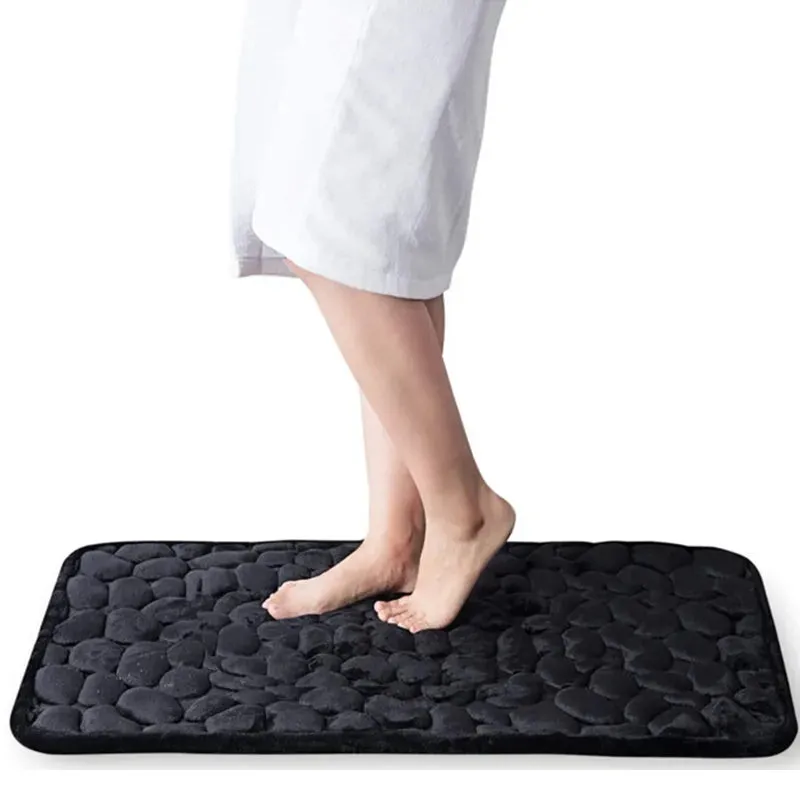 Bath Mat Cobblestone Memory Foam Coral Velvet Non-Slip Shower Floor Rug