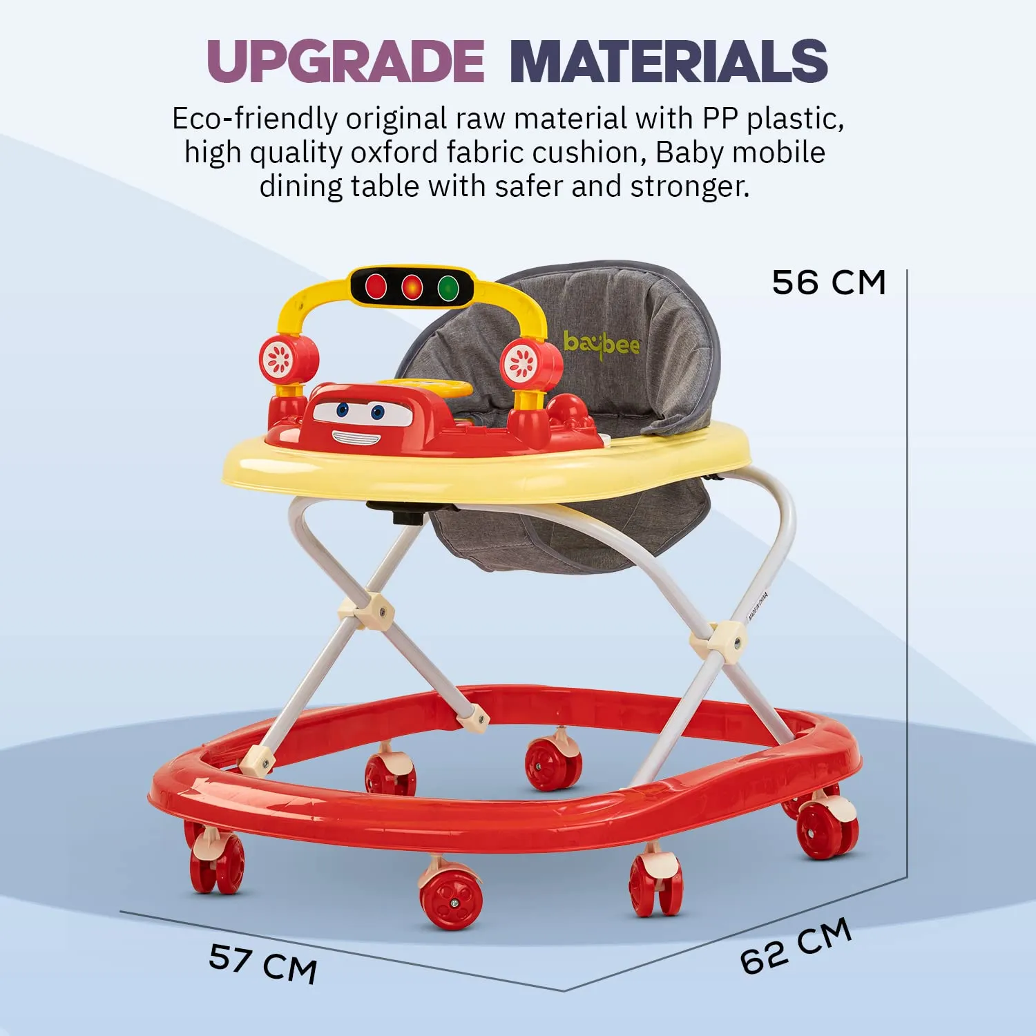 Baybee Luno Baby Walker for Kids with 3 Height Adjustable, Tray & Removeable Musical Toys