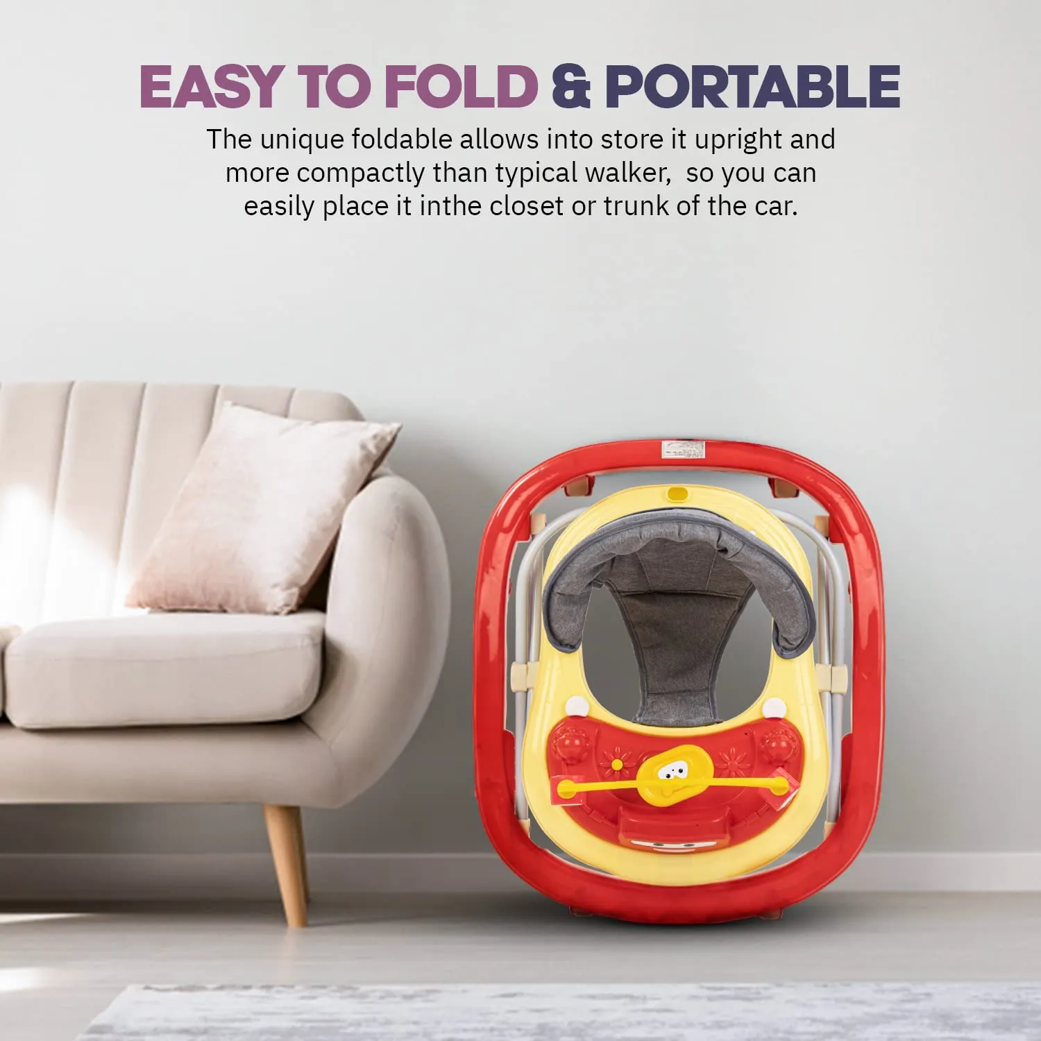 Baybee Luno Baby Walker for Kids with 3 Height Adjustable, Tray & Removeable Musical Toys