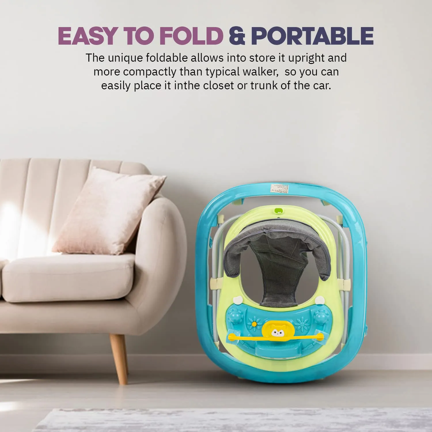 Baybee Luno Baby Walker for Kids with 3 Height Adjustable, Tray & Removeable Musical Toys