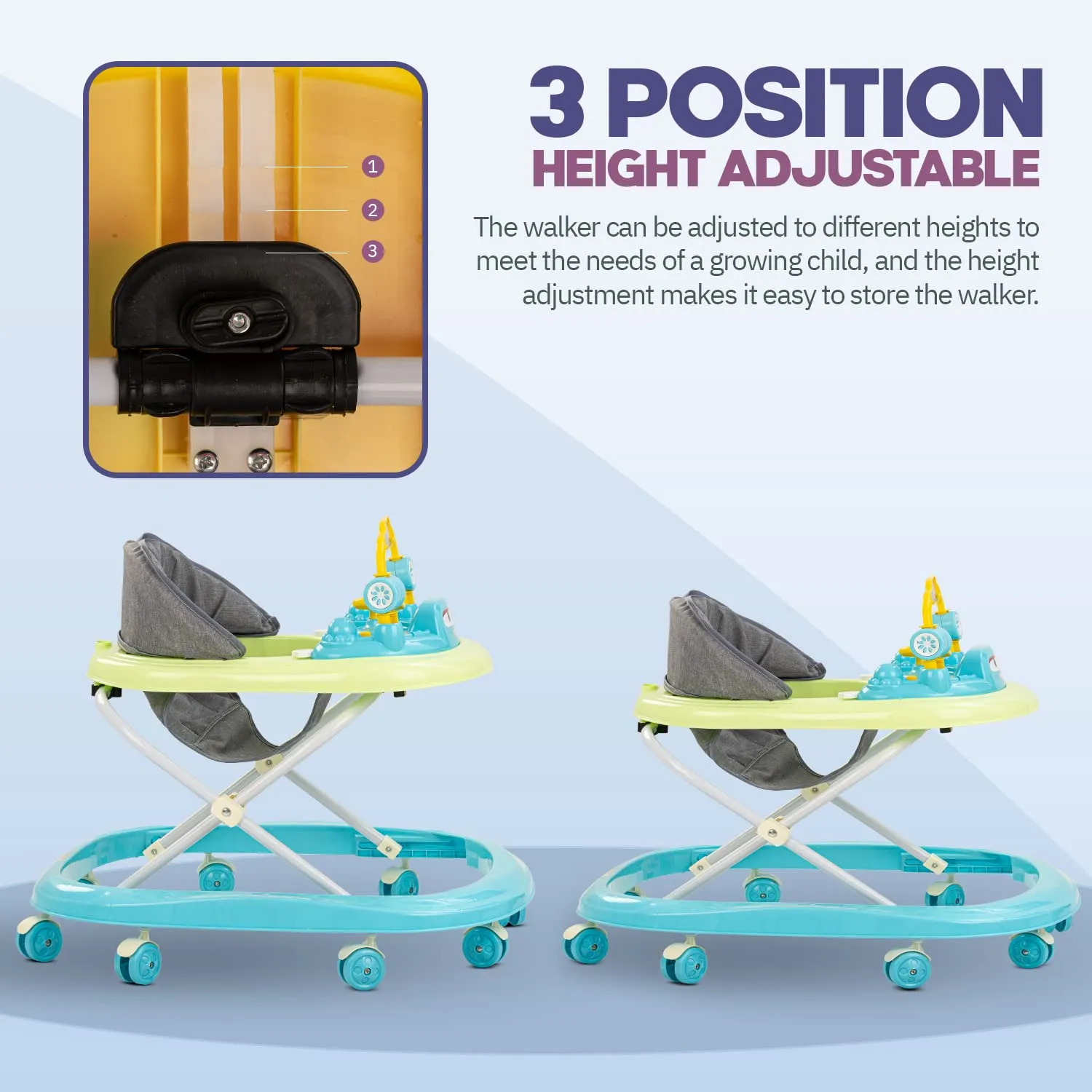 Baybee Luno Baby Walker for Kids with 3 Height Adjustable, Tray & Removeable Musical Toys