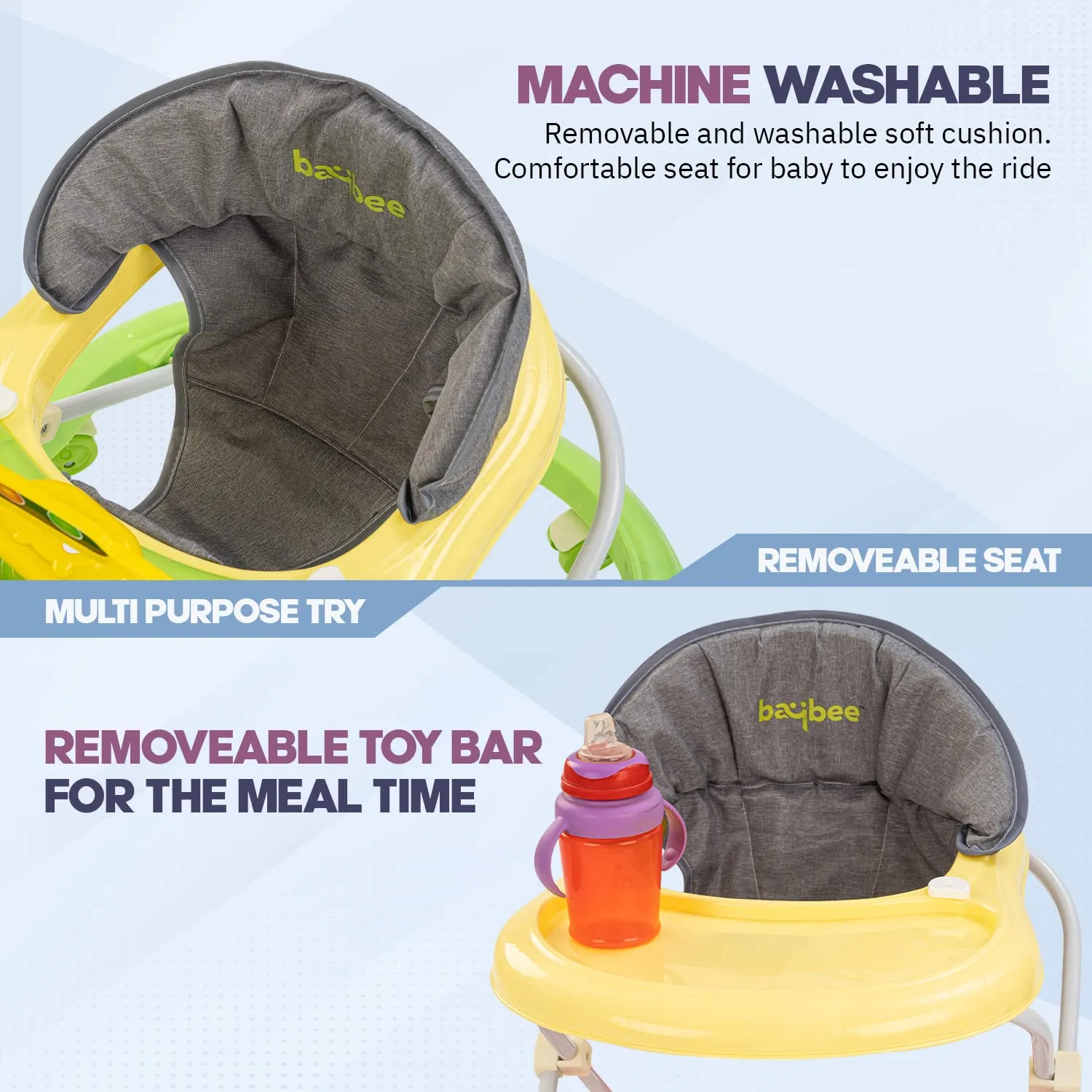 Baybee Luno Baby Walker for Kids with 3 Height Adjustable, Tray & Removeable Musical Toys