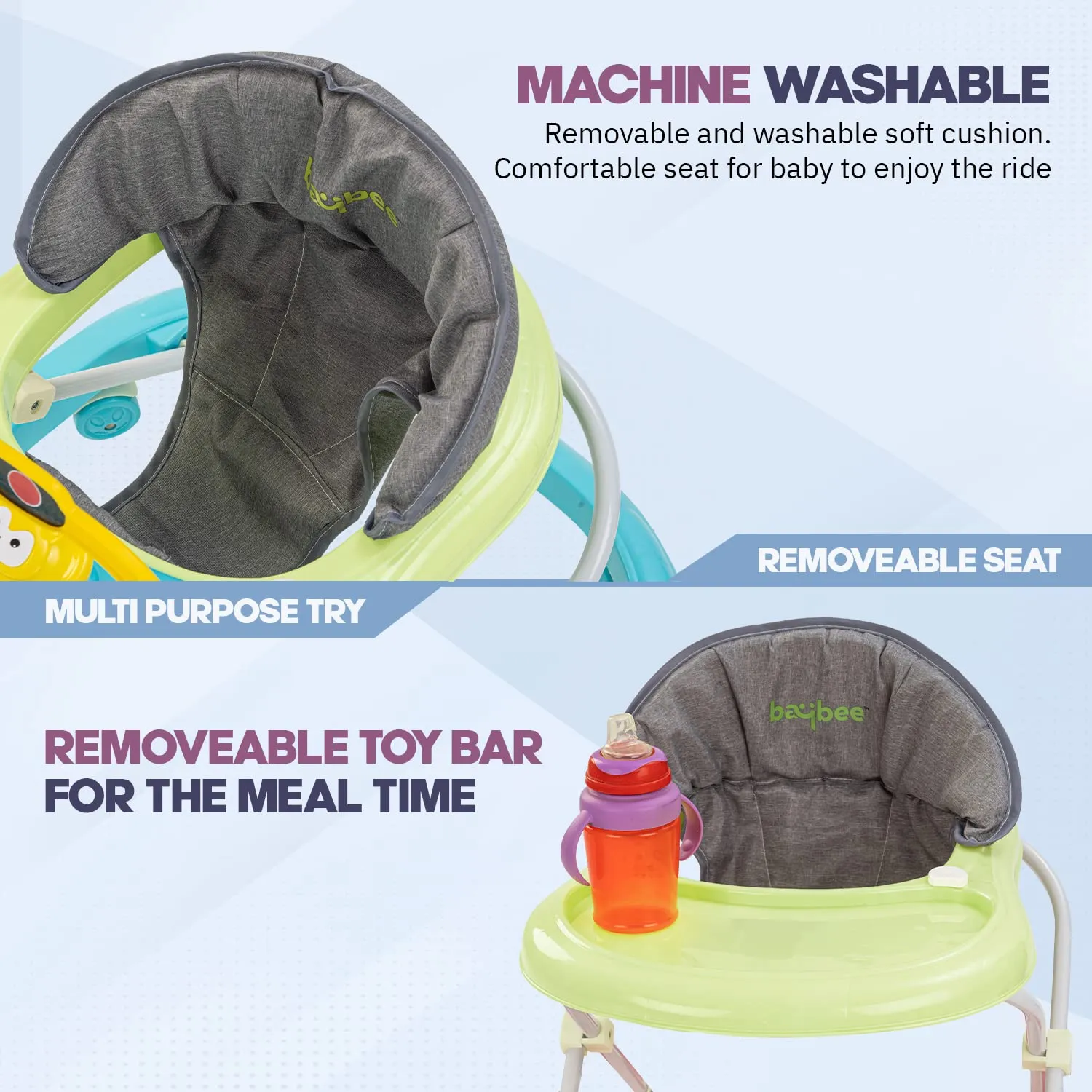 Baybee Luno Baby Walker for Kids with 3 Height Adjustable, Tray & Removeable Musical Toys