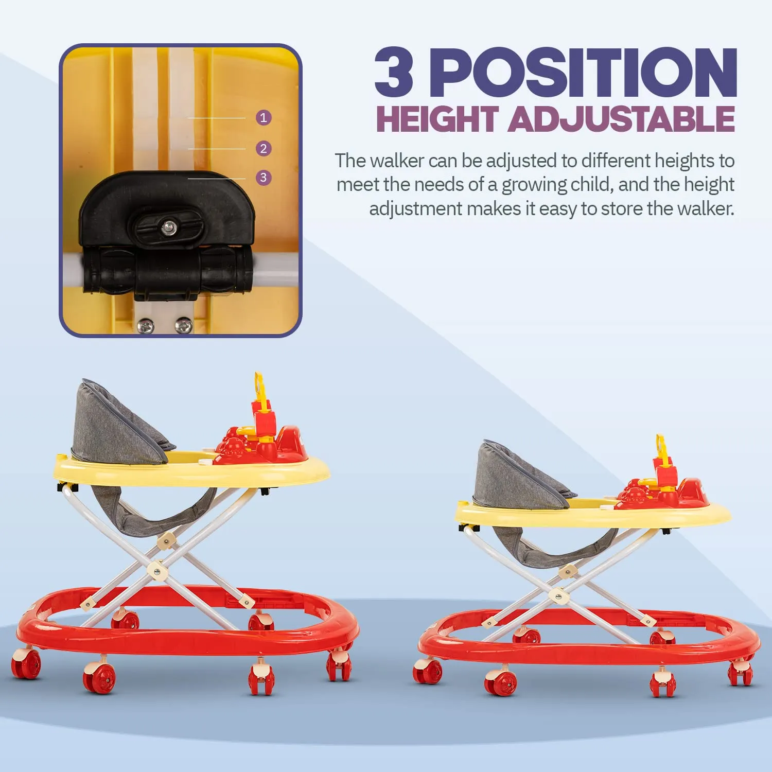 Baybee Luno Baby Walker for Kids with 3 Height Adjustable, Tray & Removeable Musical Toys