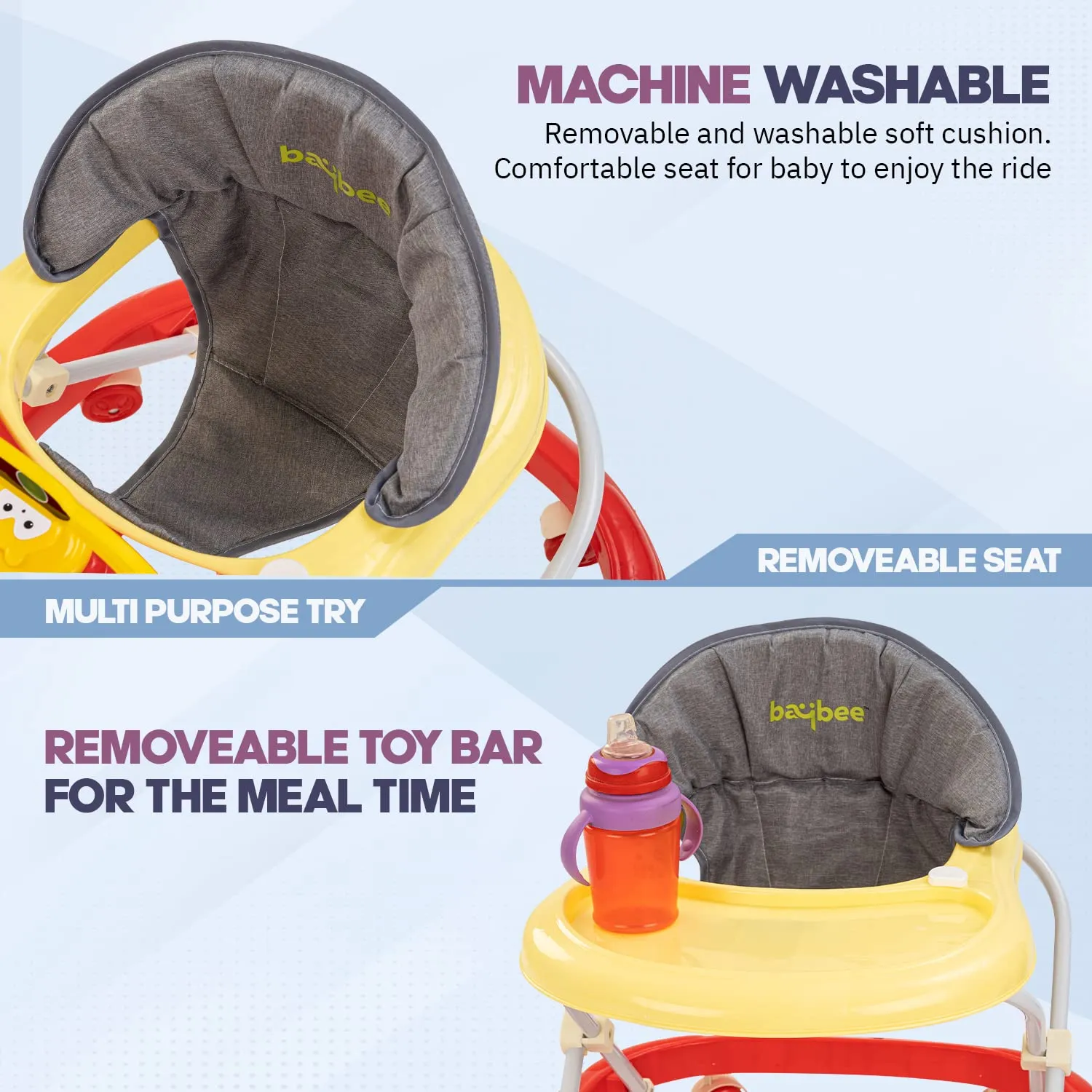 Baybee Luno Baby Walker for Kids with 3 Height Adjustable, Tray & Removeable Musical Toys