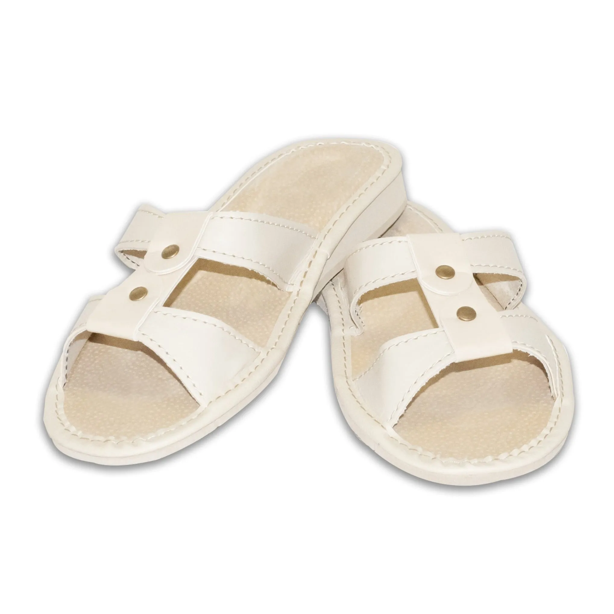 Beige Leather Open Toe Slippers | K-282