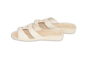 Beige Leather Open Toe Slippers | K-282