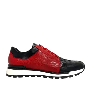 Belvedere 33631 Titan Men's Shoes Black & Red Exotic Caiman Crocodile / Lizard / Calf-Skin LeatherCasual Sneakers (BV3144)